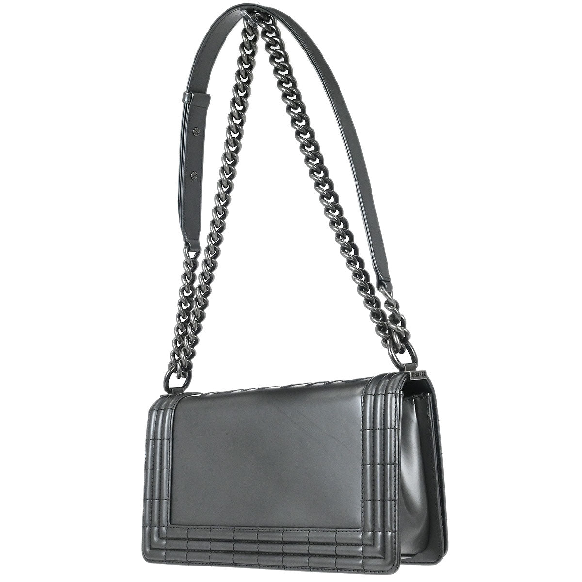 Boy Chanel Gray Patent Leather Medium Shoulder Bag