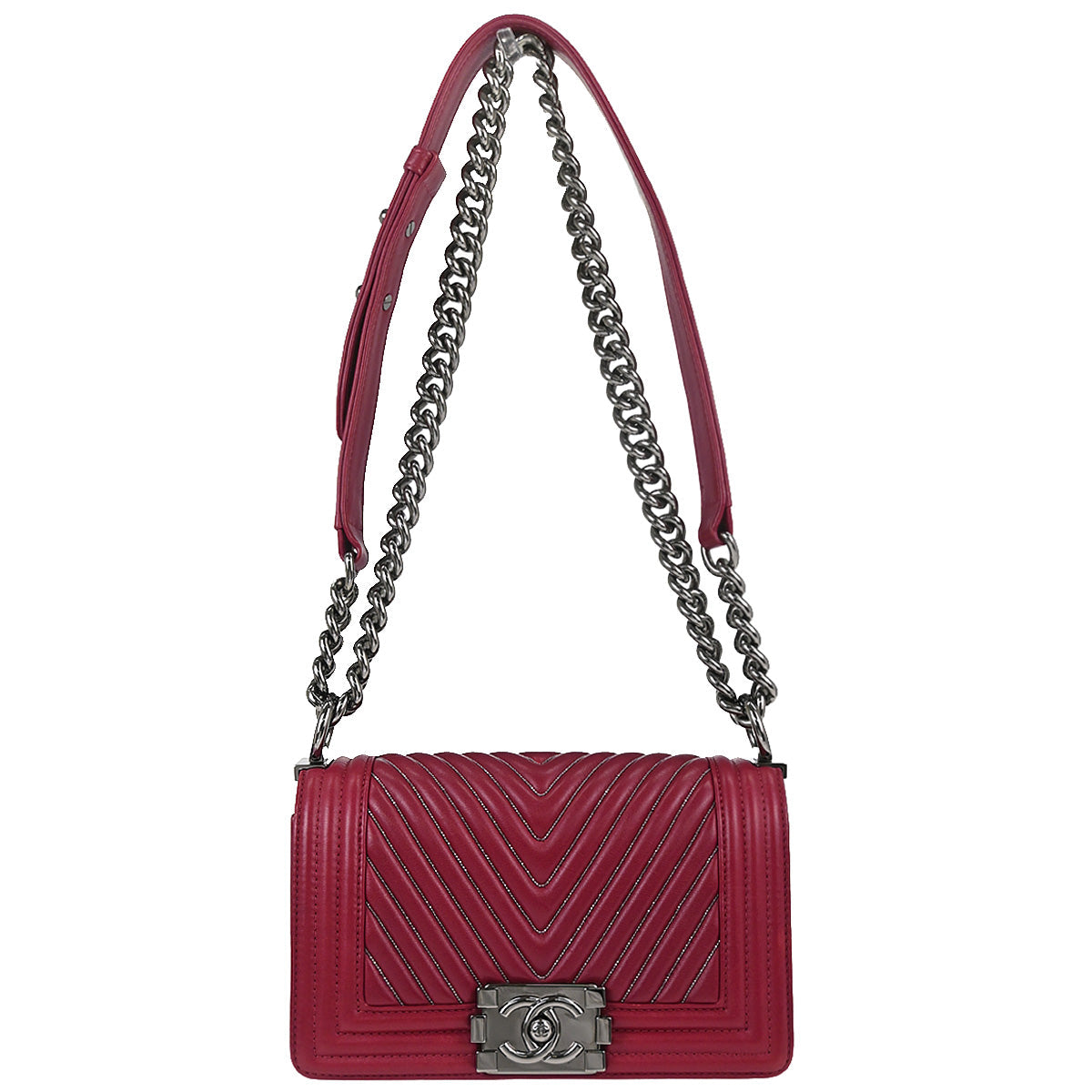 Boy Chanel 2014-2015 Red Lambskin Chevron Small Chain Shoulder Ba