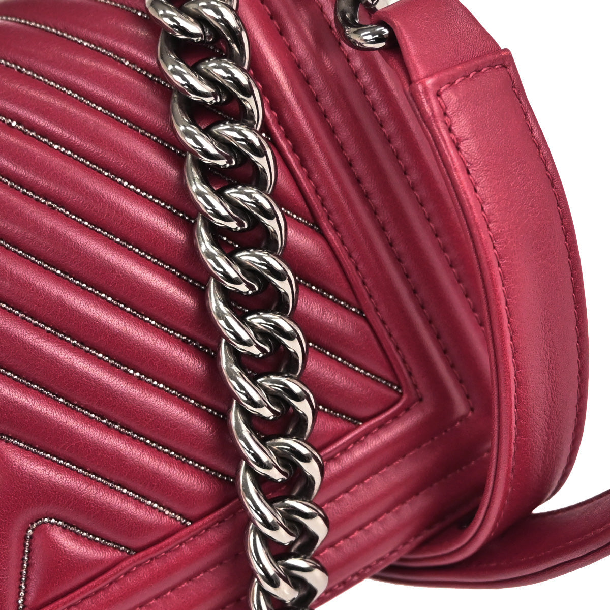 Boy Chanel 2014-2015 Red Lambskin Chevron Small Chain Shoulder Ba