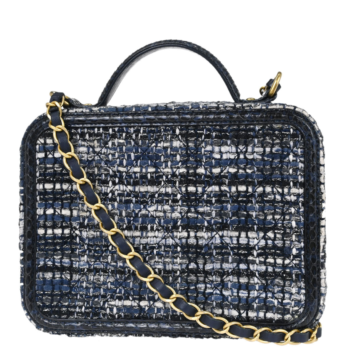 Chanel * 2018 Navy Tweed Python CC Filigree 2way Shoulder Vanity Handbag