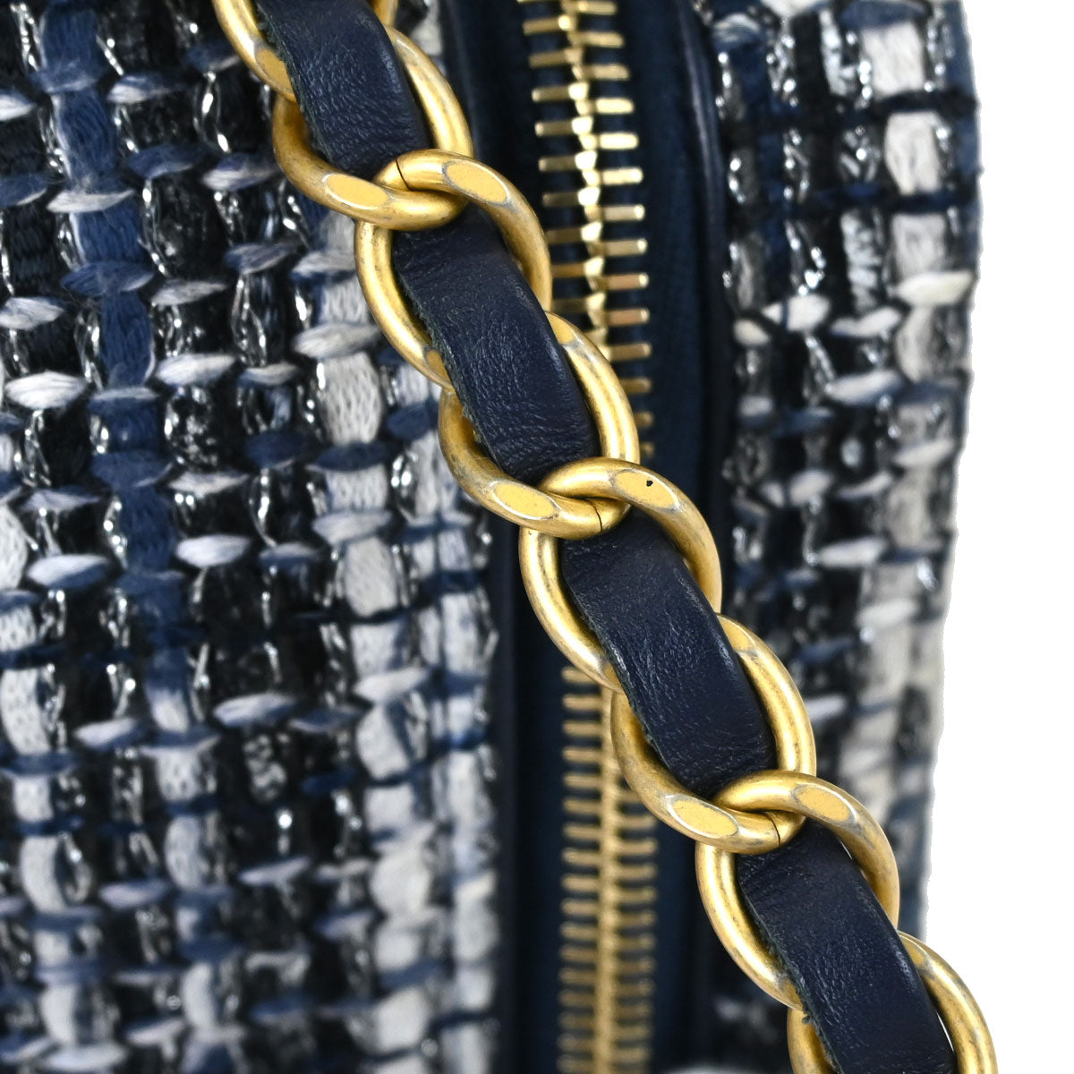 Chanel * 2018 Navy Tweed Python CC Filigree 2way Shoulder Vanity Handbag