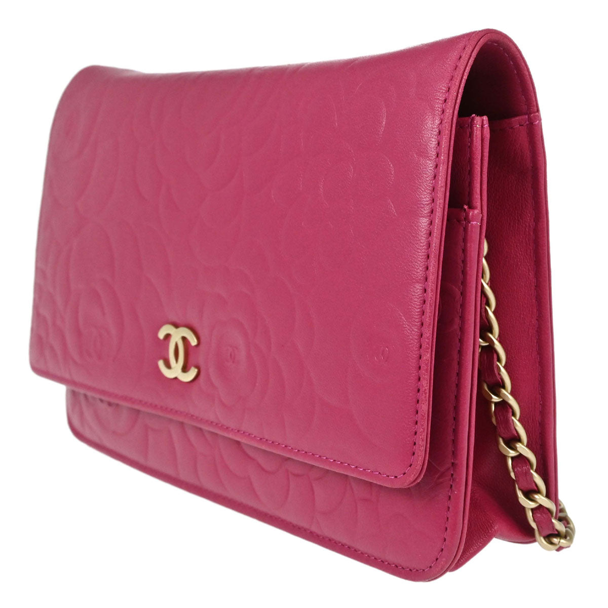 Chanel Pink Lambskin Camellia WOC Wallet on Chain Bag