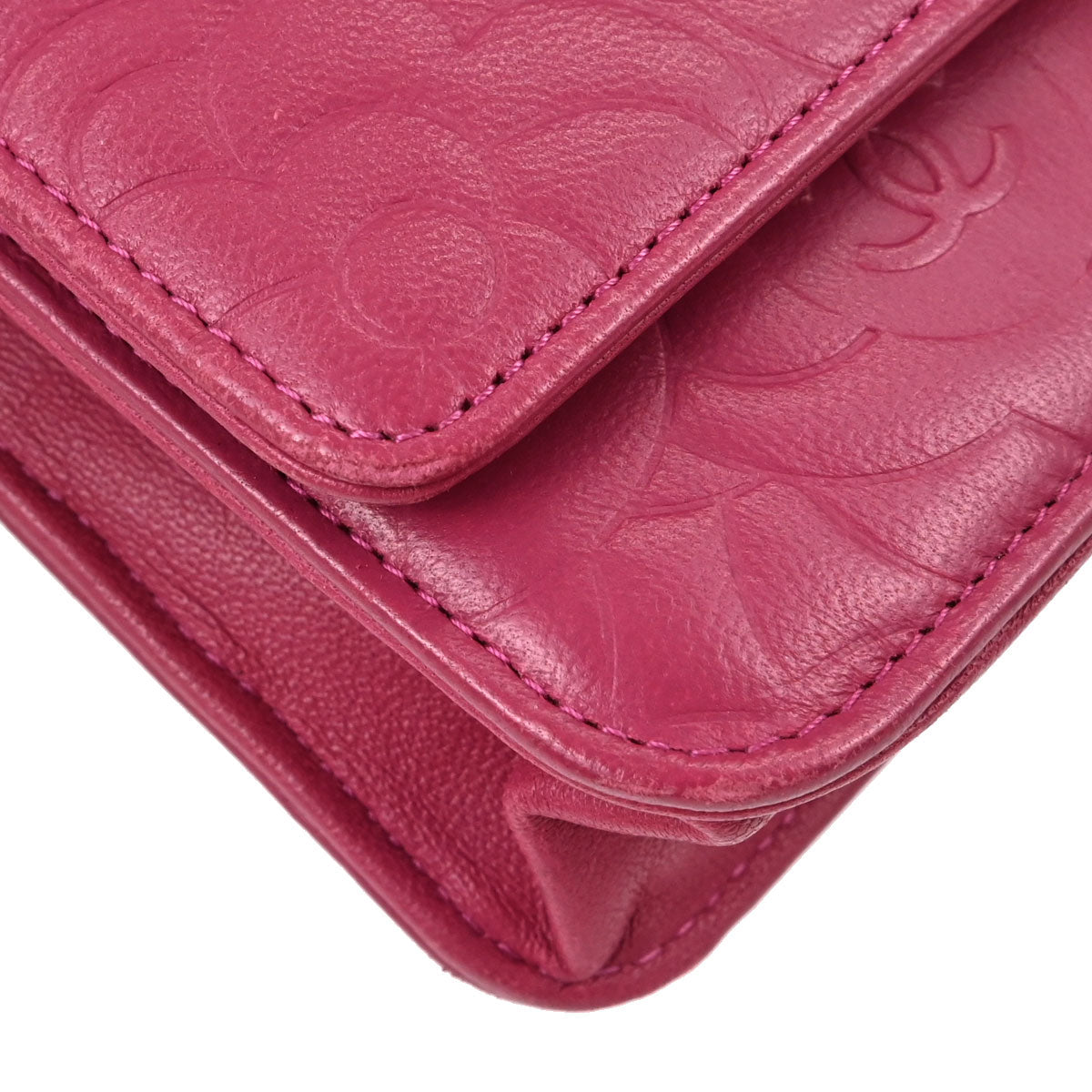 Chanel Pink Lambskin Camellia WOC Wallet on Chain Bag