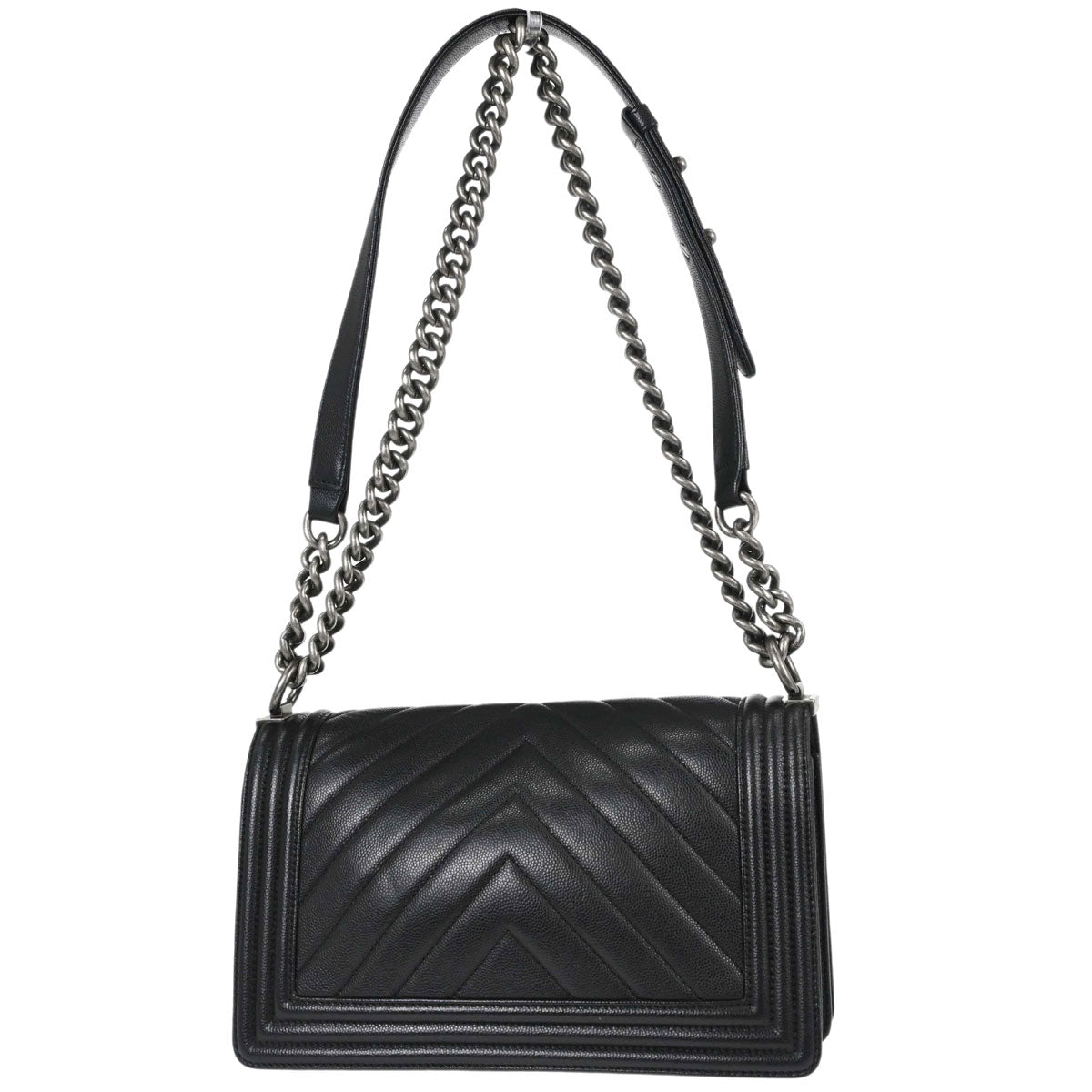 Boy Chanel 2017-2018 Black Caviar Skin Chevron Medium Shoulder Bag
