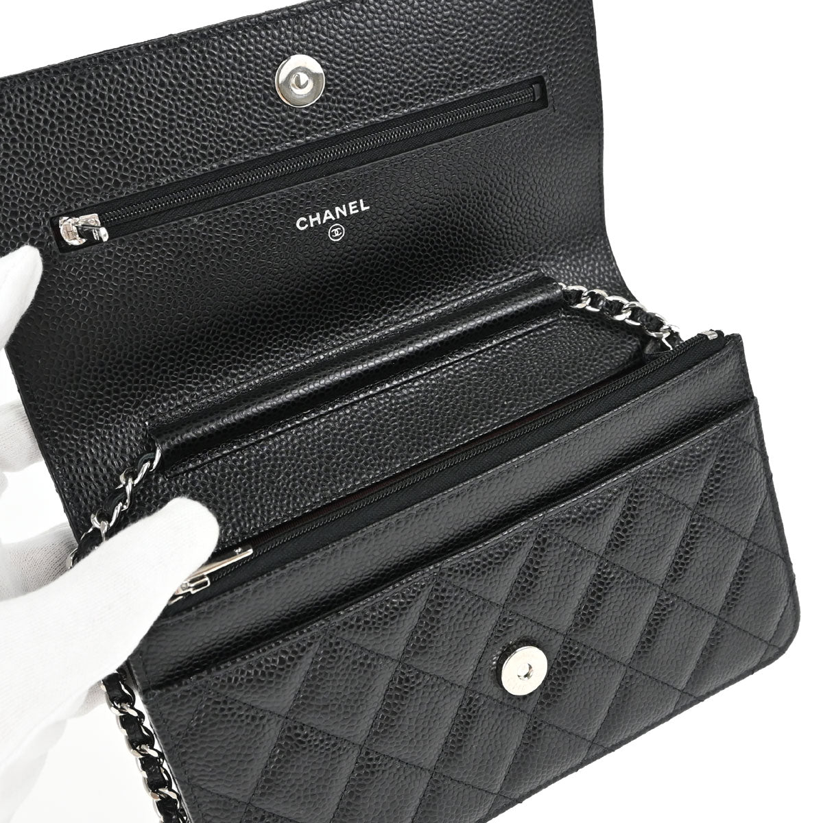 Chanel Black Caviar Skin Classic WOC Wallet on Chain Shoulder Bag
