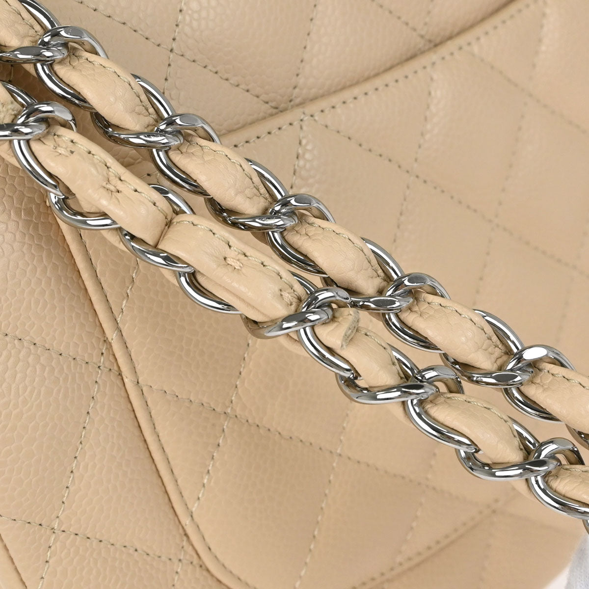 Chanel 2012 Beige Caviar Skin Jumbo Classic Double Flap Shoulder Bag