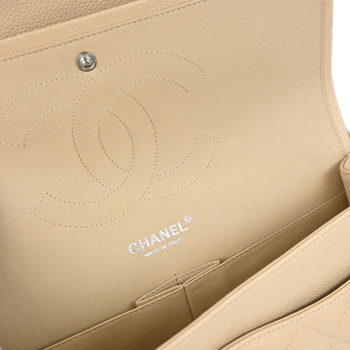 Chanel 2012 Beige Caviar Skin Jumbo Classic Double Flap Shoulder Bag