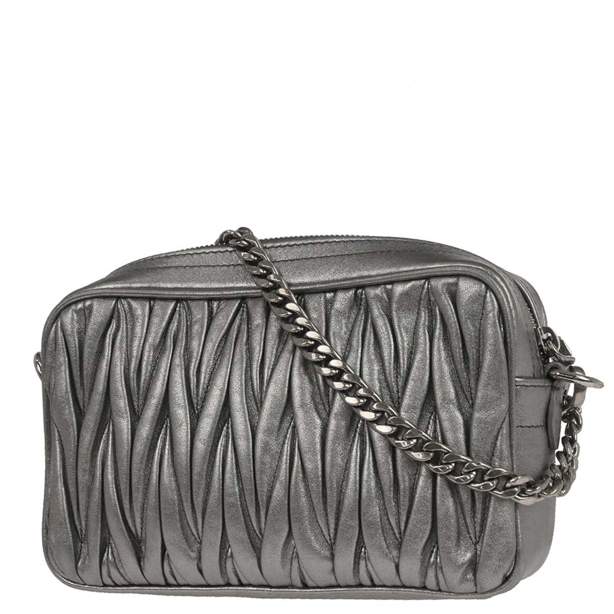 Miu Miu Metallic Silver Lambskin Matelasse Shoulder Bag