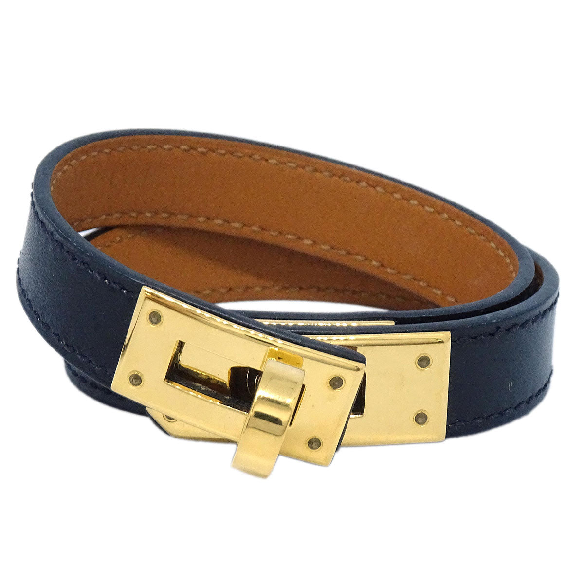 Hermes Black Box Calf Kelly Double Tour Bracelet Bangle #S