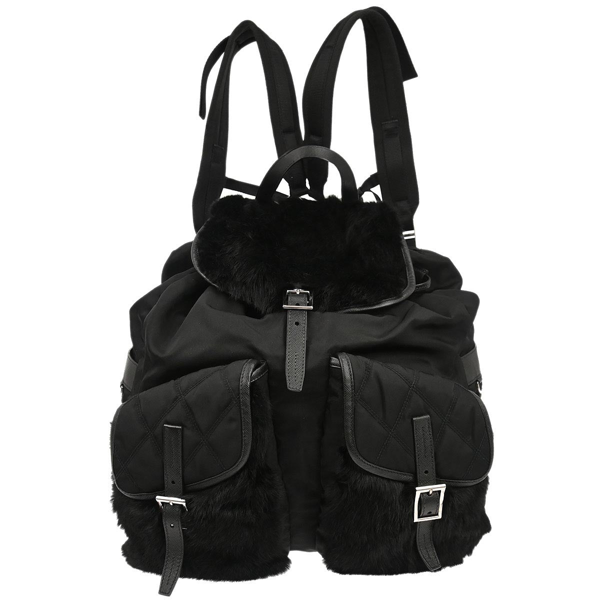 Prada Black Fur Nylon Backpack