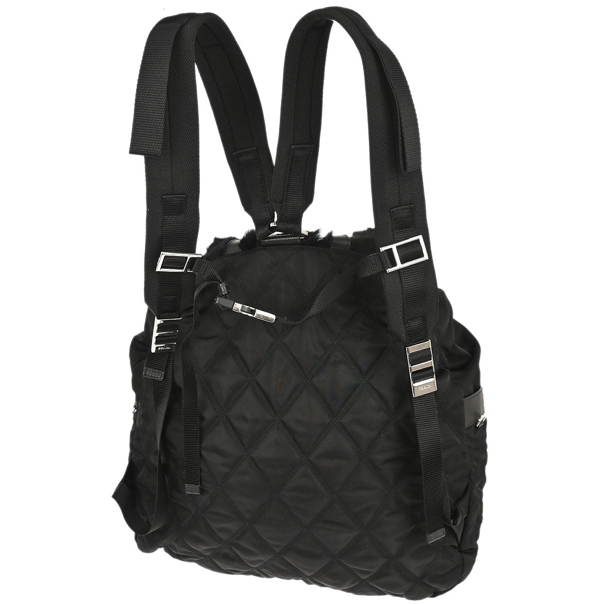 Prada Black Fur Nylon Backpack