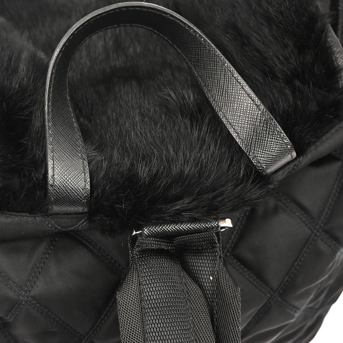 Prada Black Fur Nylon Backpack