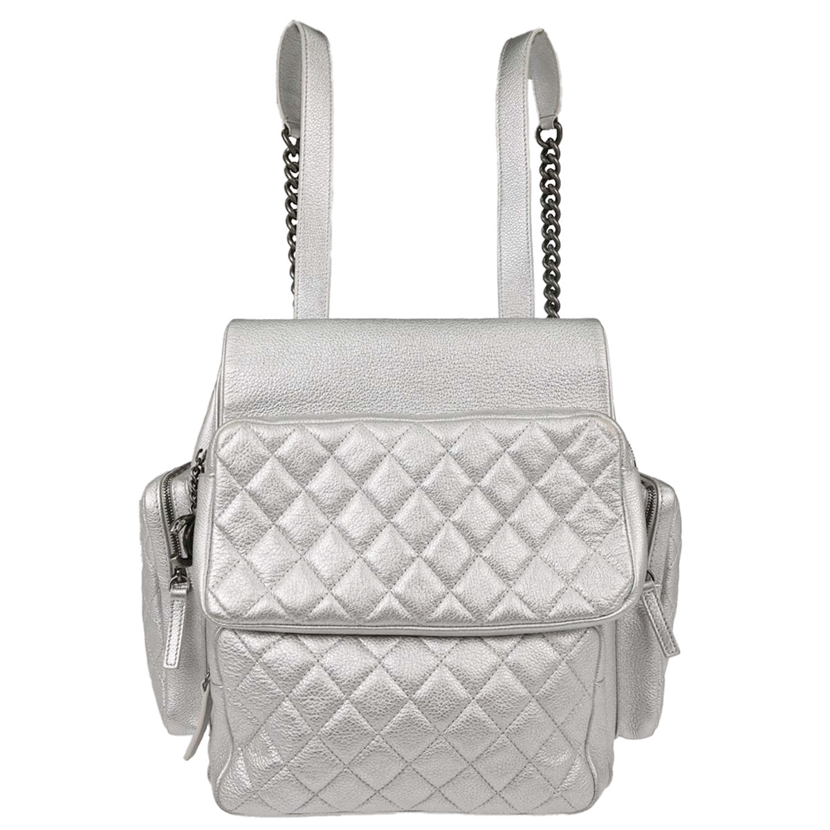 Chanel Metallic Silver Calfskin Casual Rock Backpack