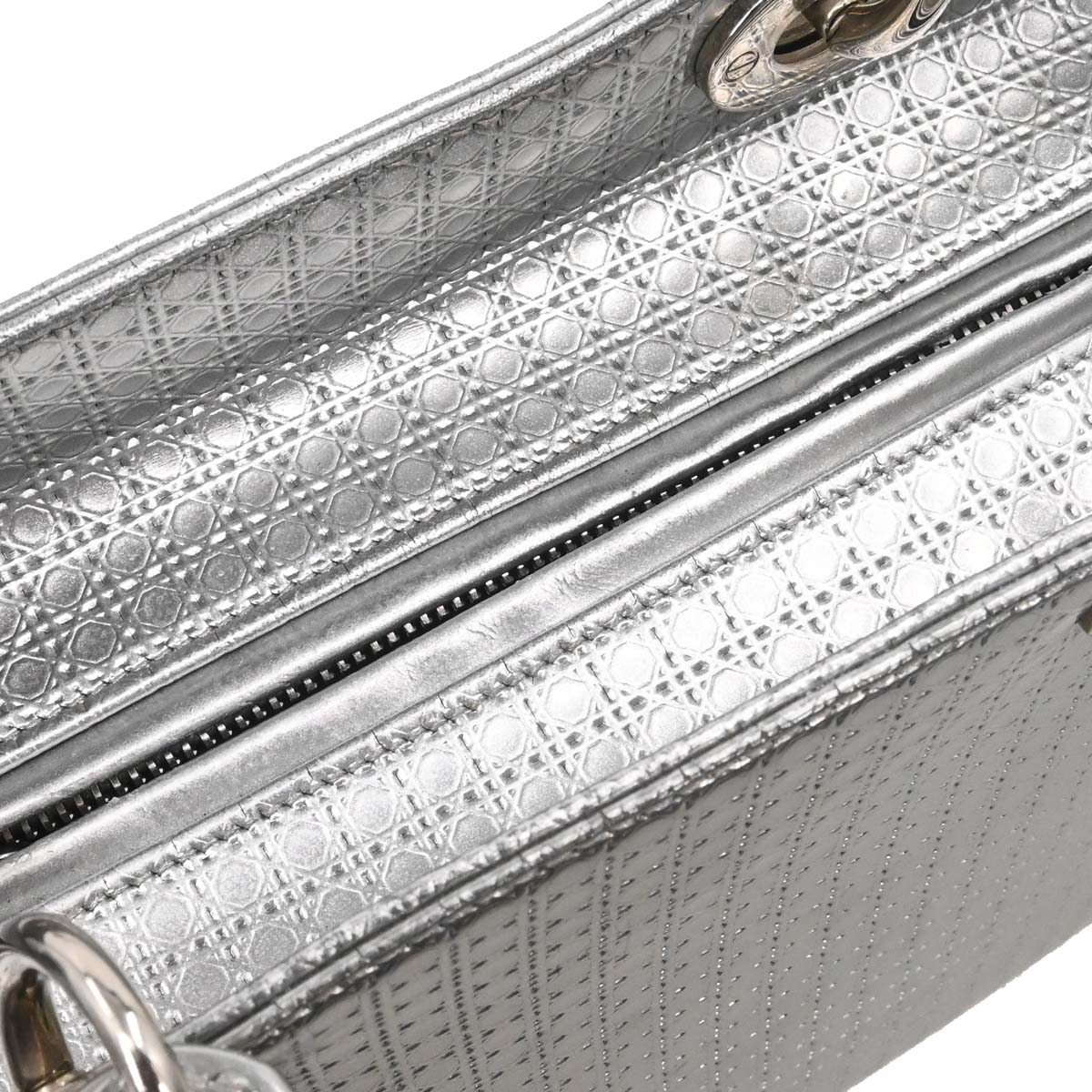 Christian Dior Silver Leather Medium Lady Dior Cannage 2way Shoulder Handbag