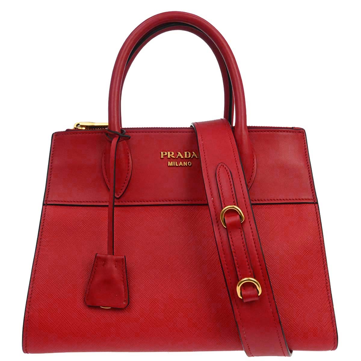 Prada Red Leather Paradigm 2way Shoulder Tote Handbag