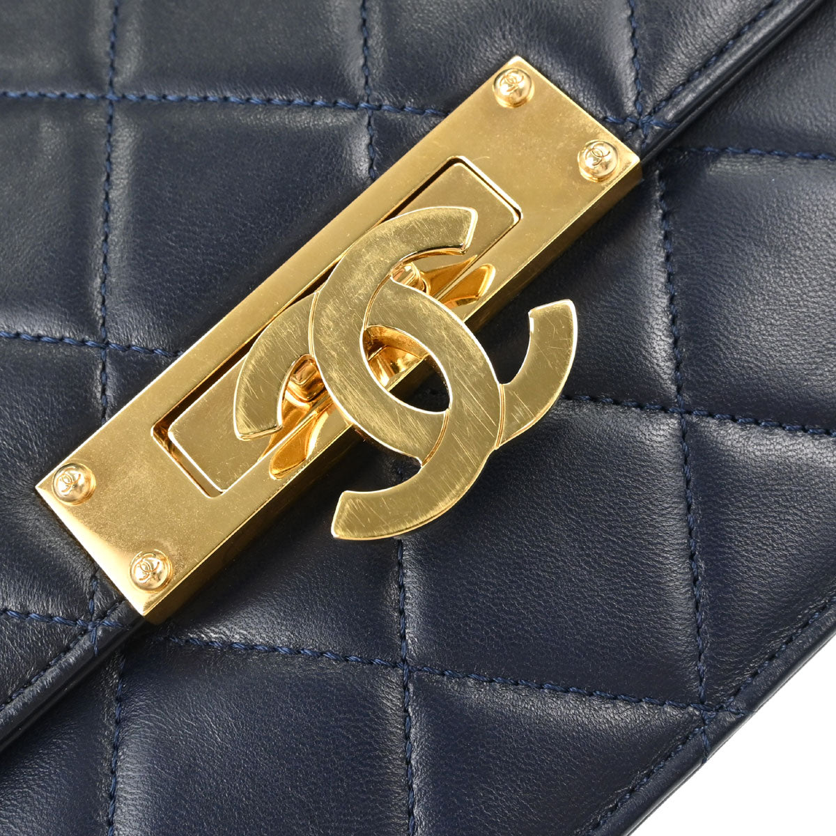 Chanel Navy Lambskin Golden Class Flap Shoulder Bag