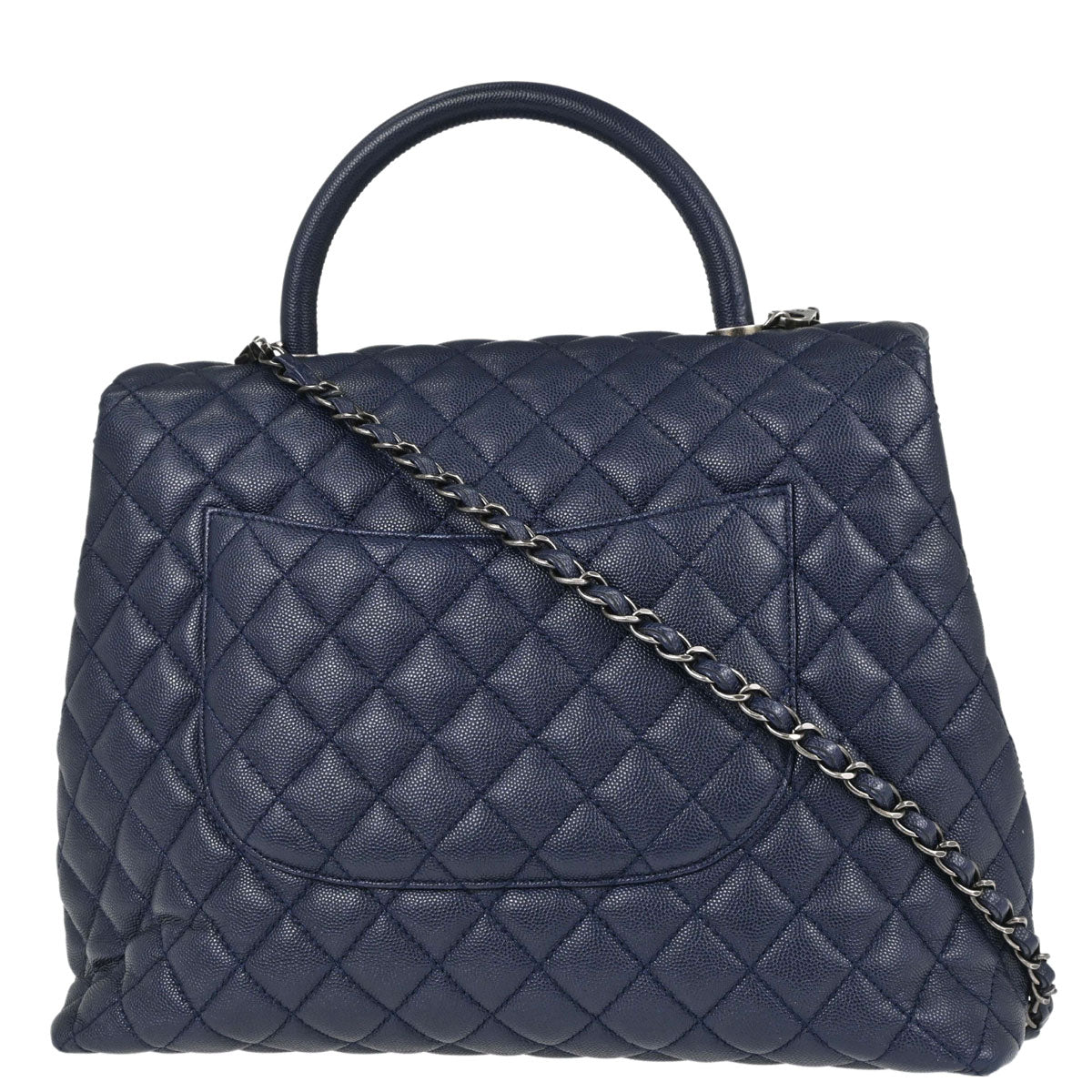 Chanel 2017 Navy Caviar Skin Coco Handle 2way Shoulder Handbag