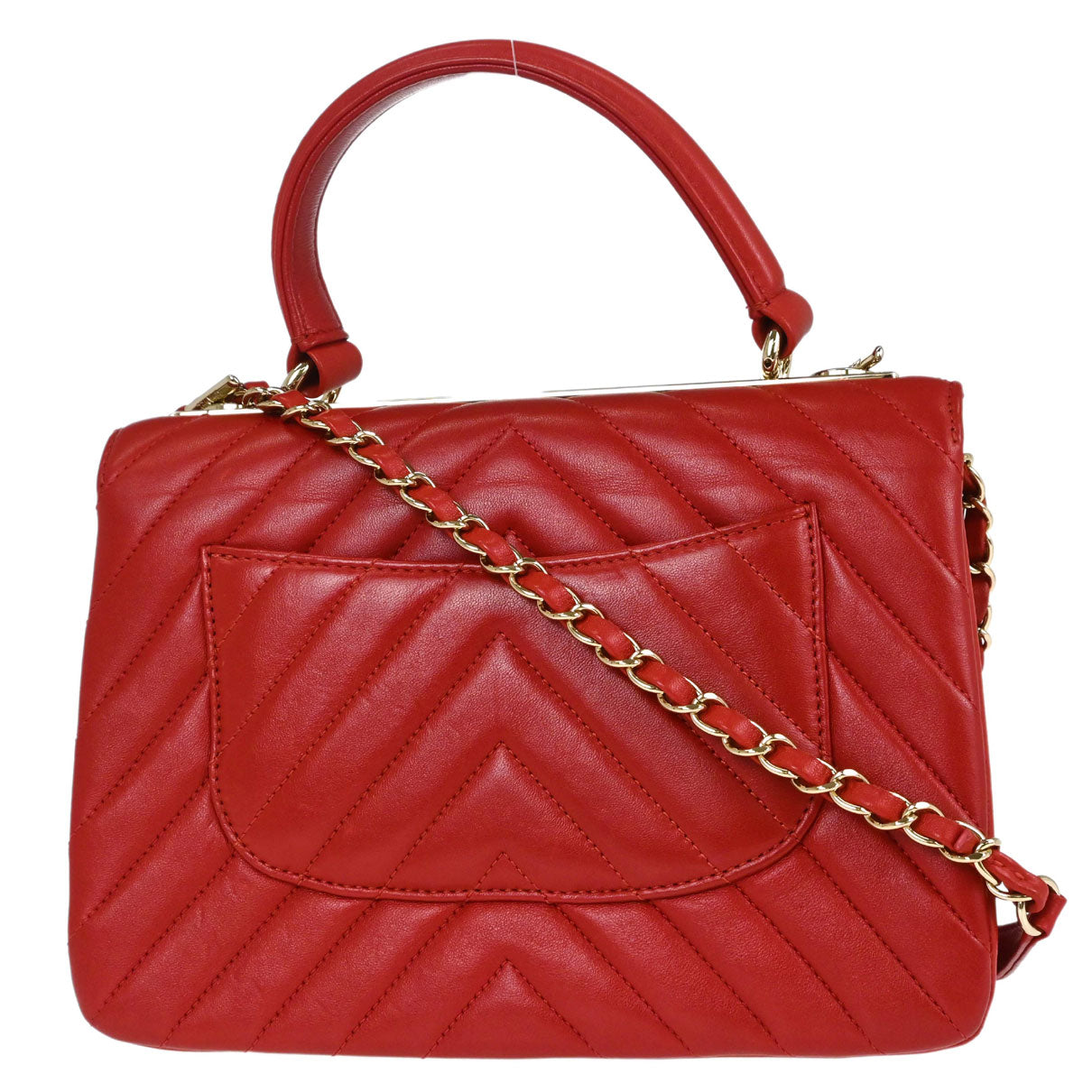 Chanel 2019 Red Lambskin Trendy CC Chevron Top Handle 2way Shoulder Handbag