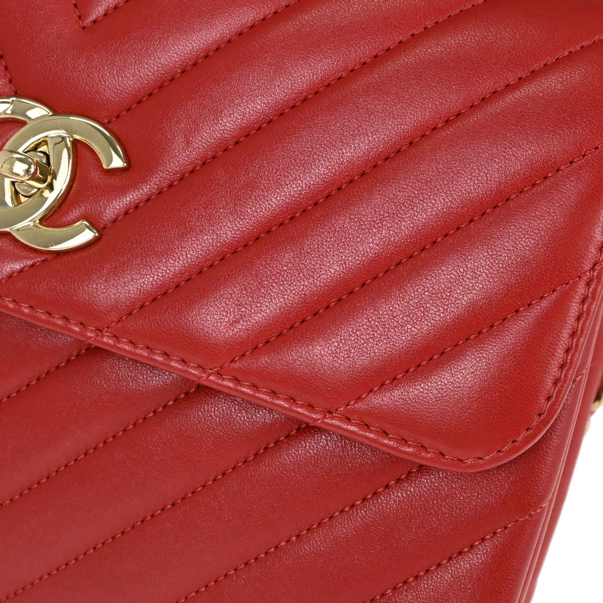 Chanel 2019 Red Lambskin Trendy CC Chevron Top Handle 2way Shoulder Handbag