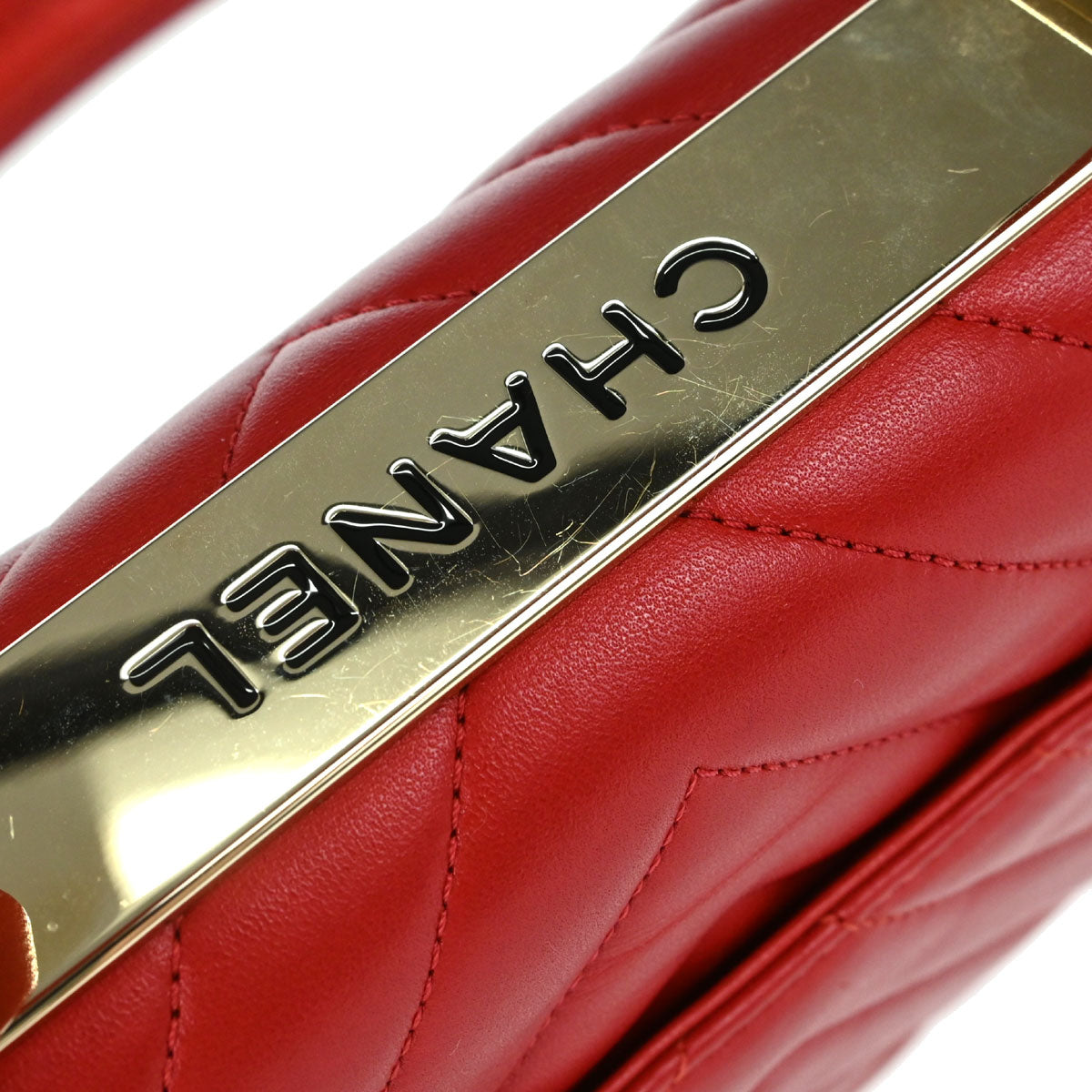 Chanel 2019 Red Lambskin Trendy CC Chevron Top Handle 2way Shoulder Handbag