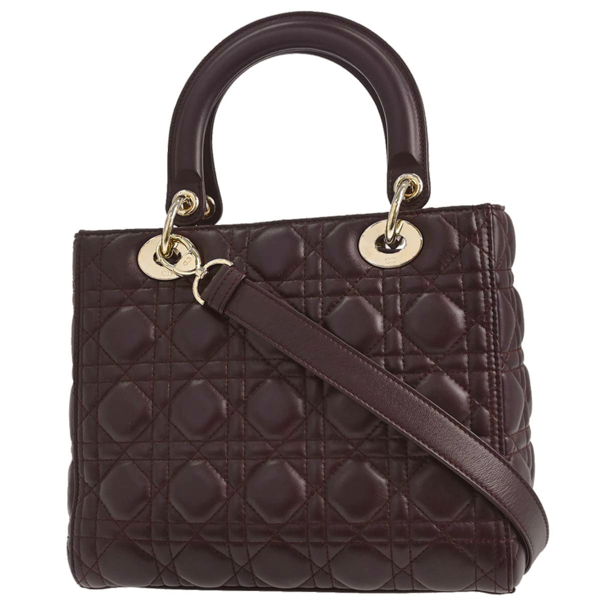 Christian Dior Brown Lambskin Lady Dior Cannage 2way Shoulder Handbag