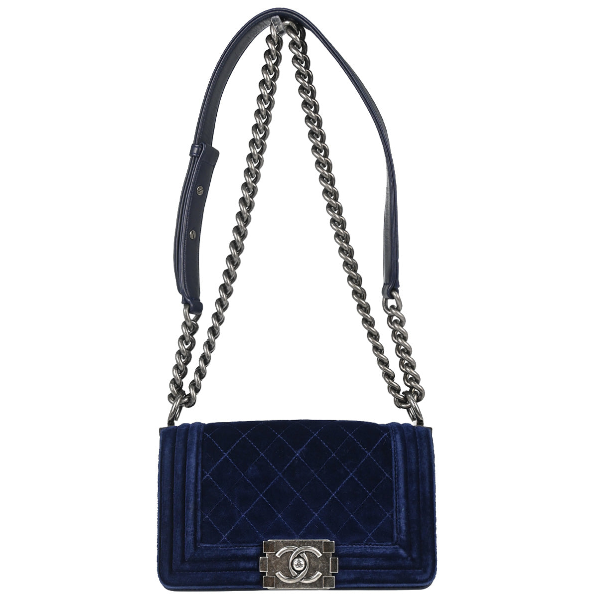 Boy Chanel 2012-2013 Navy Velvet Small Chain Shoulder Bag