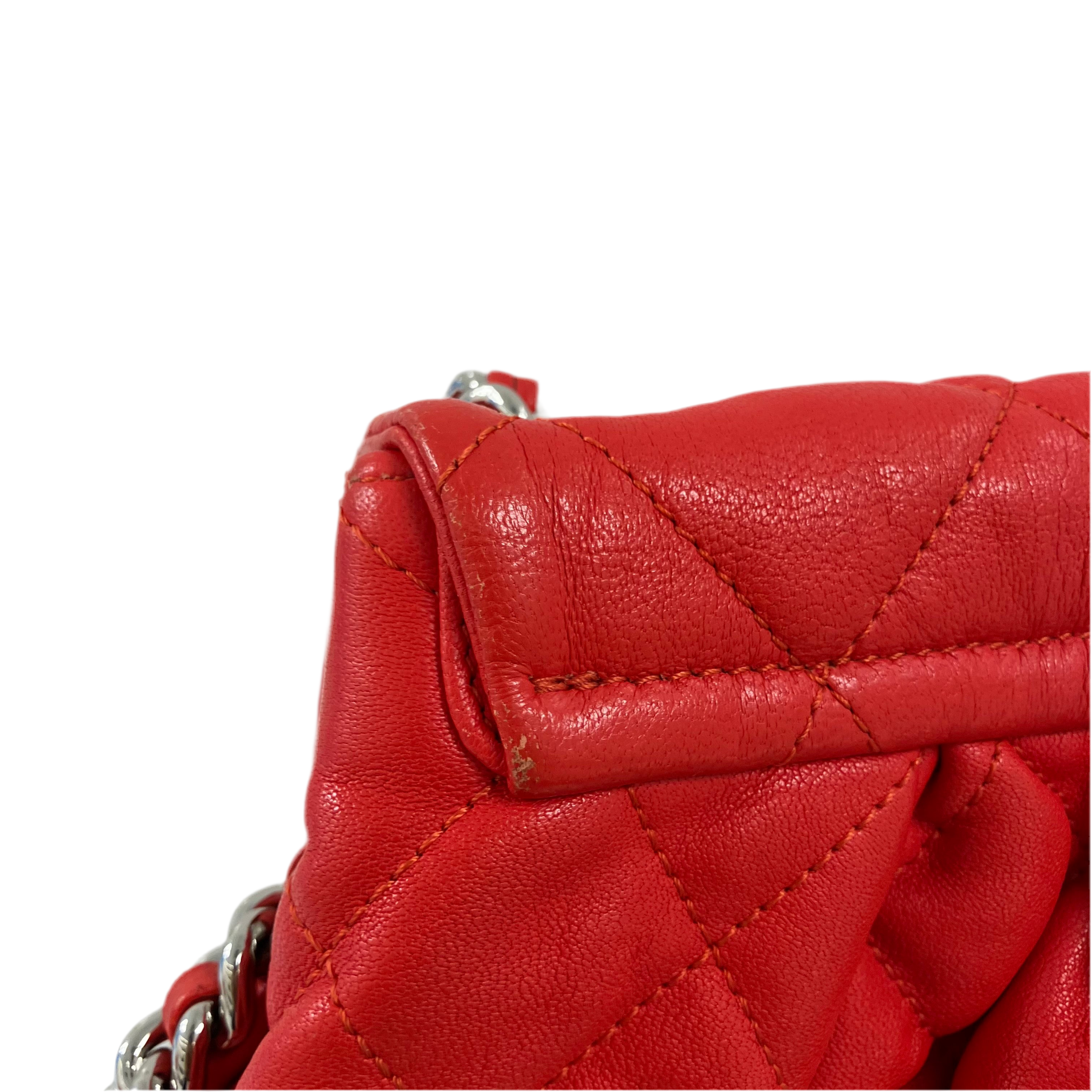 Chanel 2011 Red Lambskin Around Chain Shoulder Bag