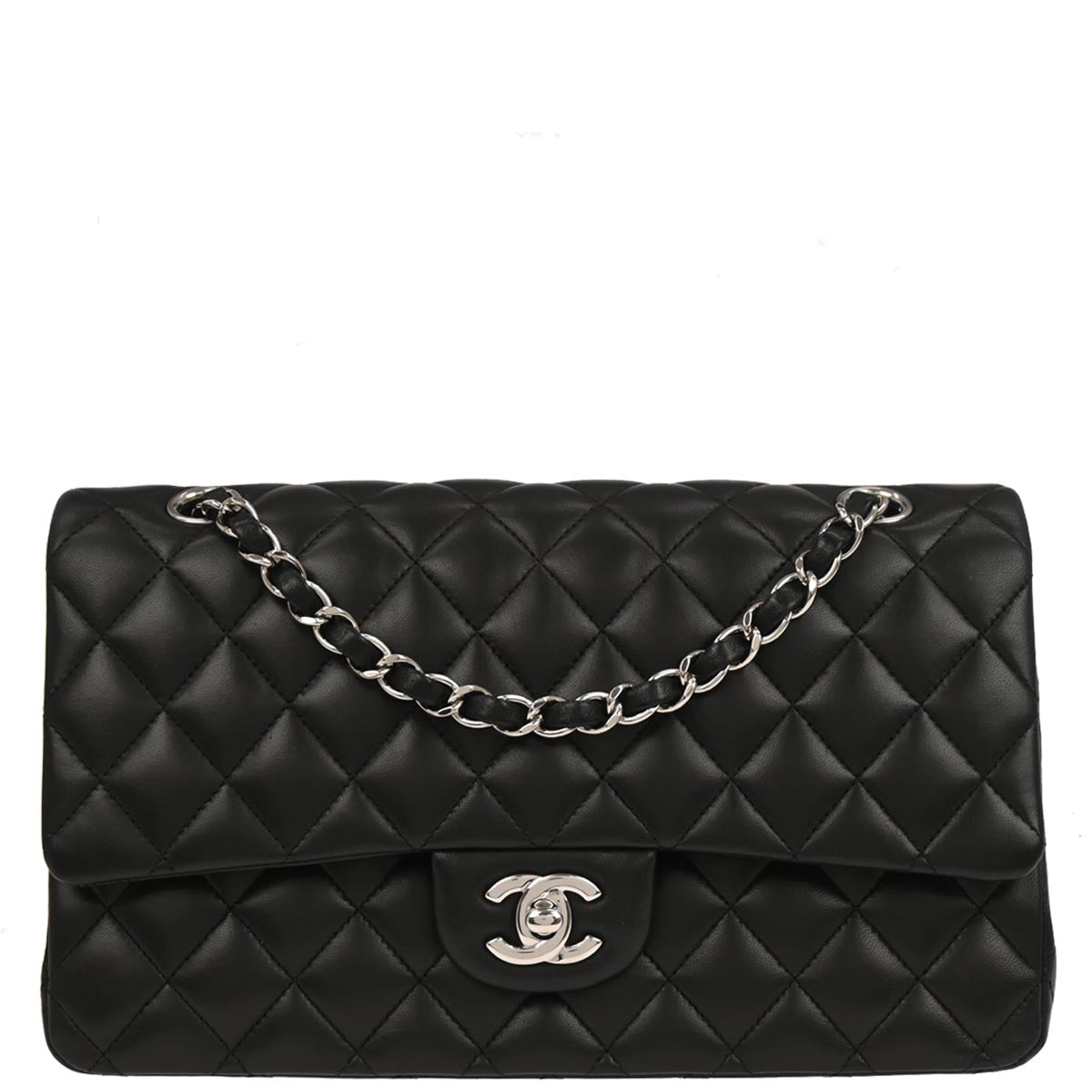 Chanel 2013-2014 Black Lambskin Medium Classic Double Flap Shoulder Bag
