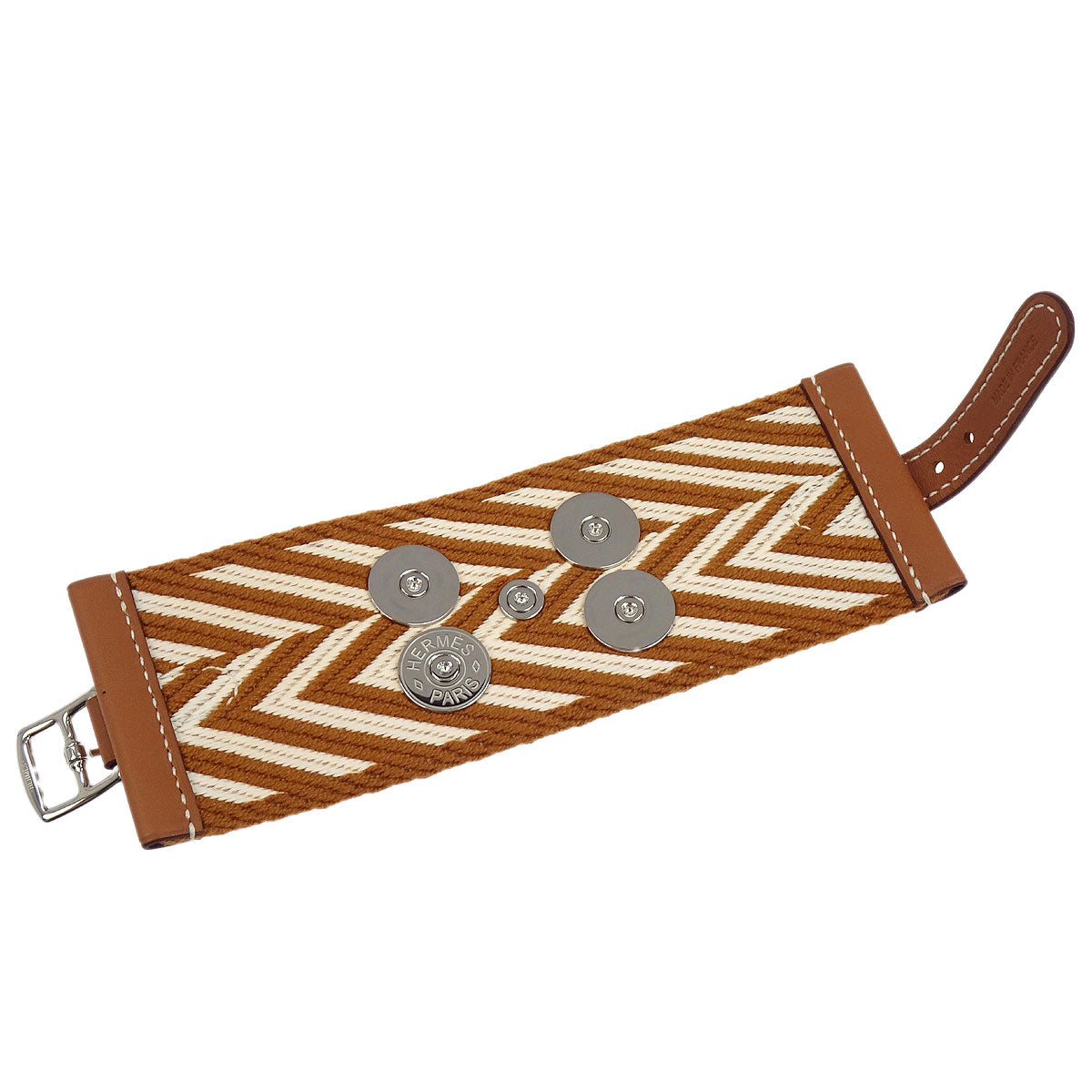 Hermes Brown Toile Collier De Chien ZigZag Manchette Bangle