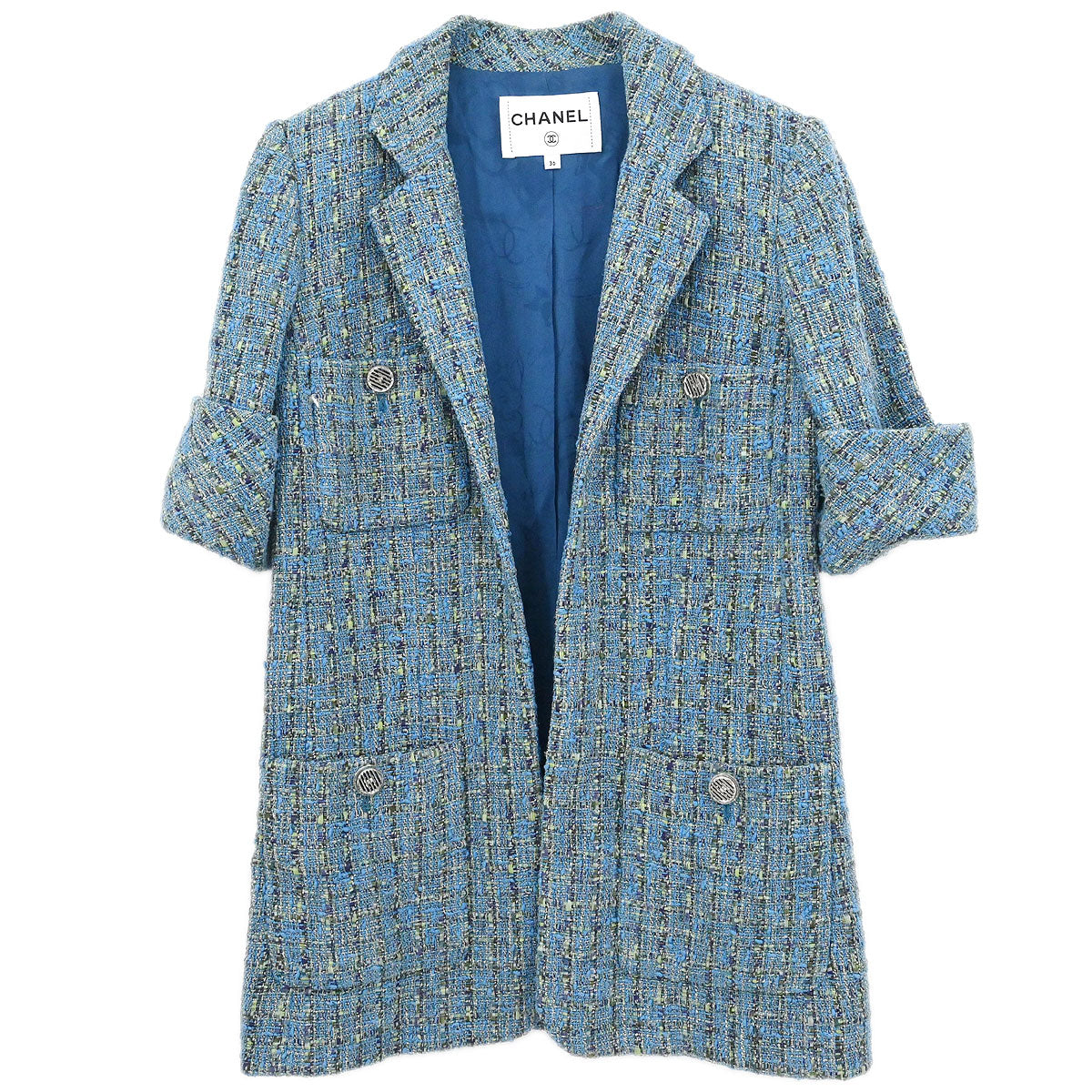 Chanel 2017 Short Sleeve Tweed Jacket Coat Blue #36