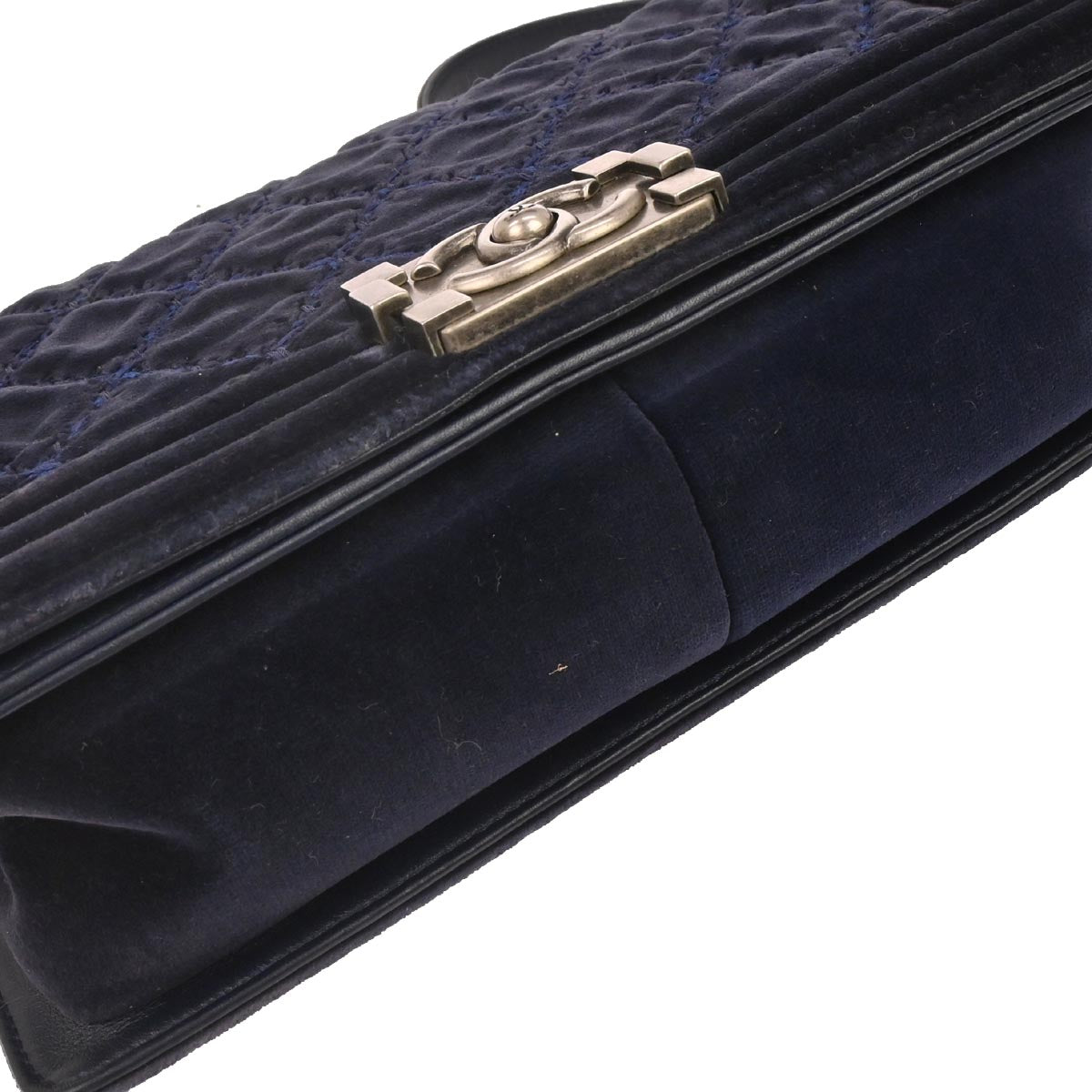 Boy Chanel 2014 Navy Velvet Medium Chain Shoulder Bag