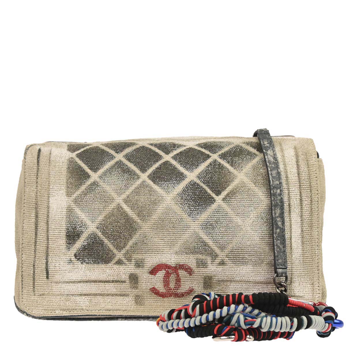 Boy Chanel Beige Canvas Graffiti Medium Shoulder Bag