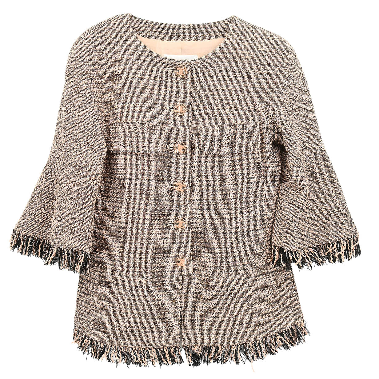 Chanel 2018 Single Breasted Collarless Tweed Jacket Pink #38