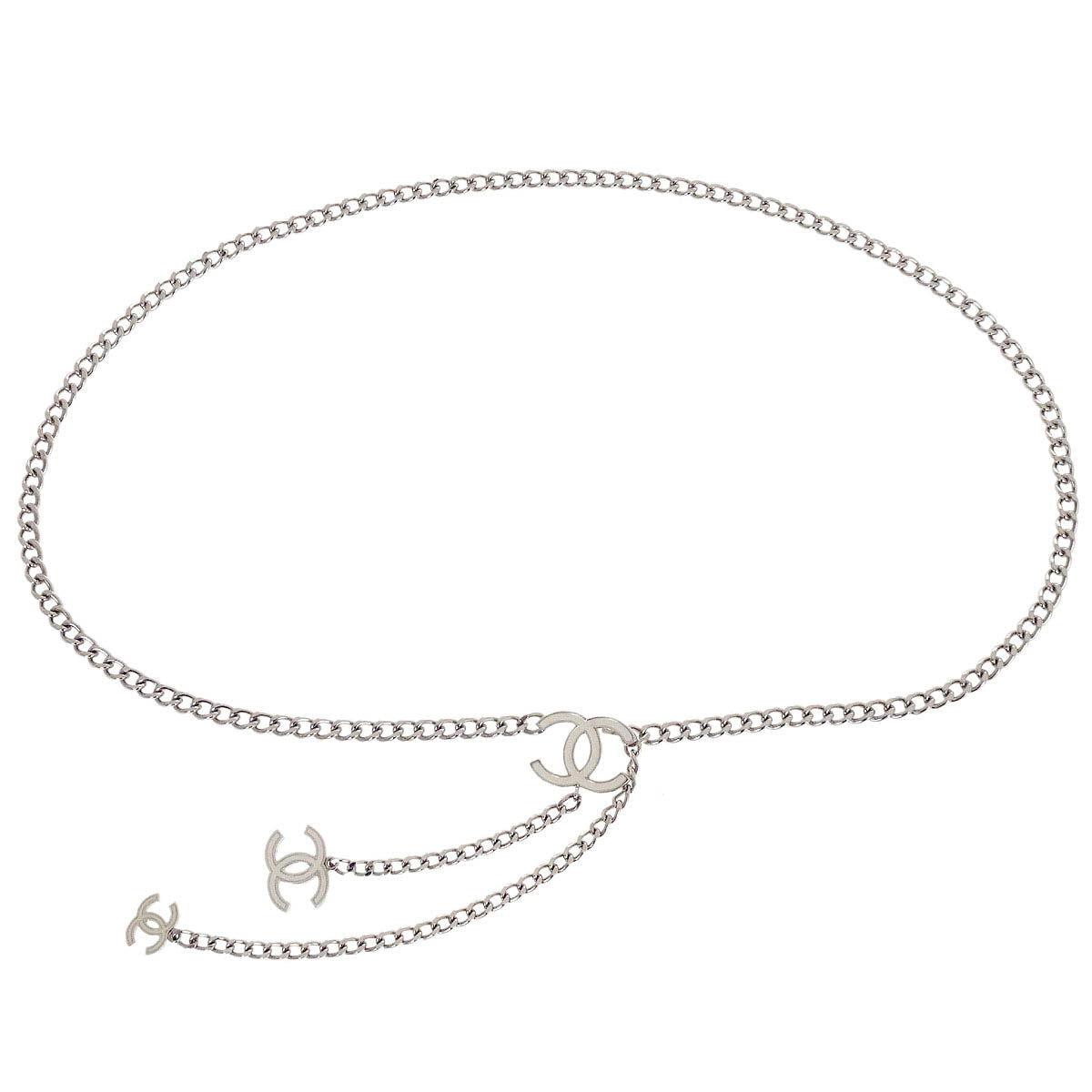 Chanel Silver Chain Belt CC A12W Small Good