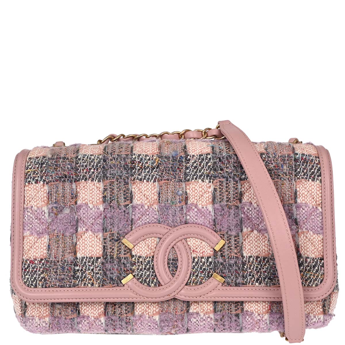Chanel 2019 Pink Tweed Filigree Flap Bag Shoulder Bag