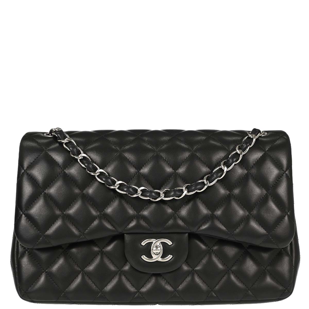 Chanel Black Lambskin Jumbo Classic Double Flap Shoulder Bag