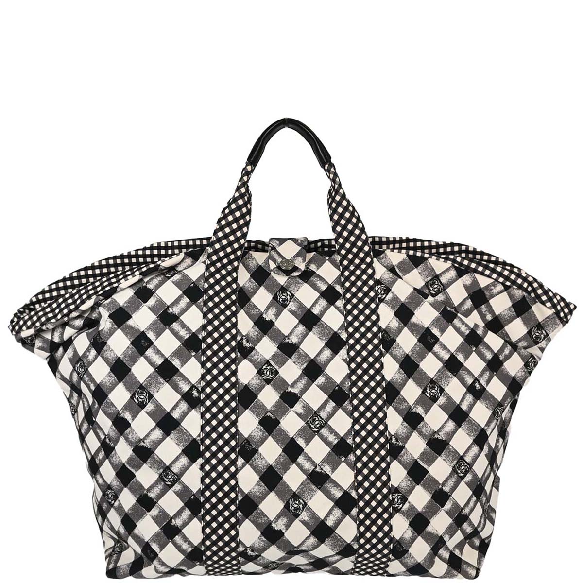 Chanel 2011 Black White Canvas Gingham Check Tote Handbag