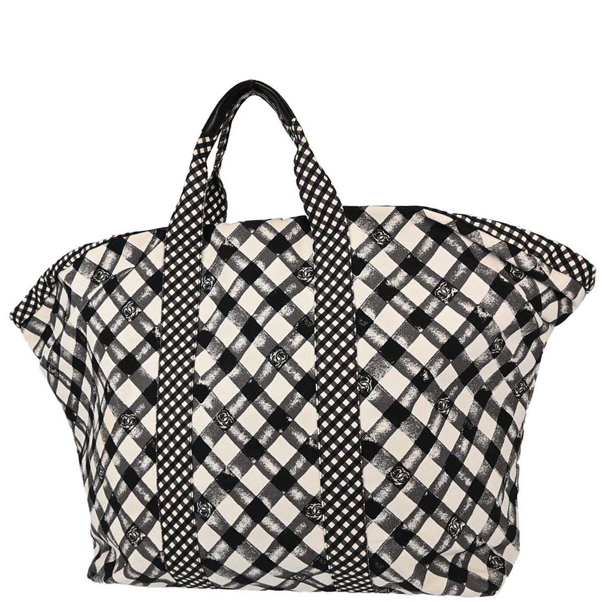Chanel 2011 Black White Canvas Gingham Check Tote Handbag