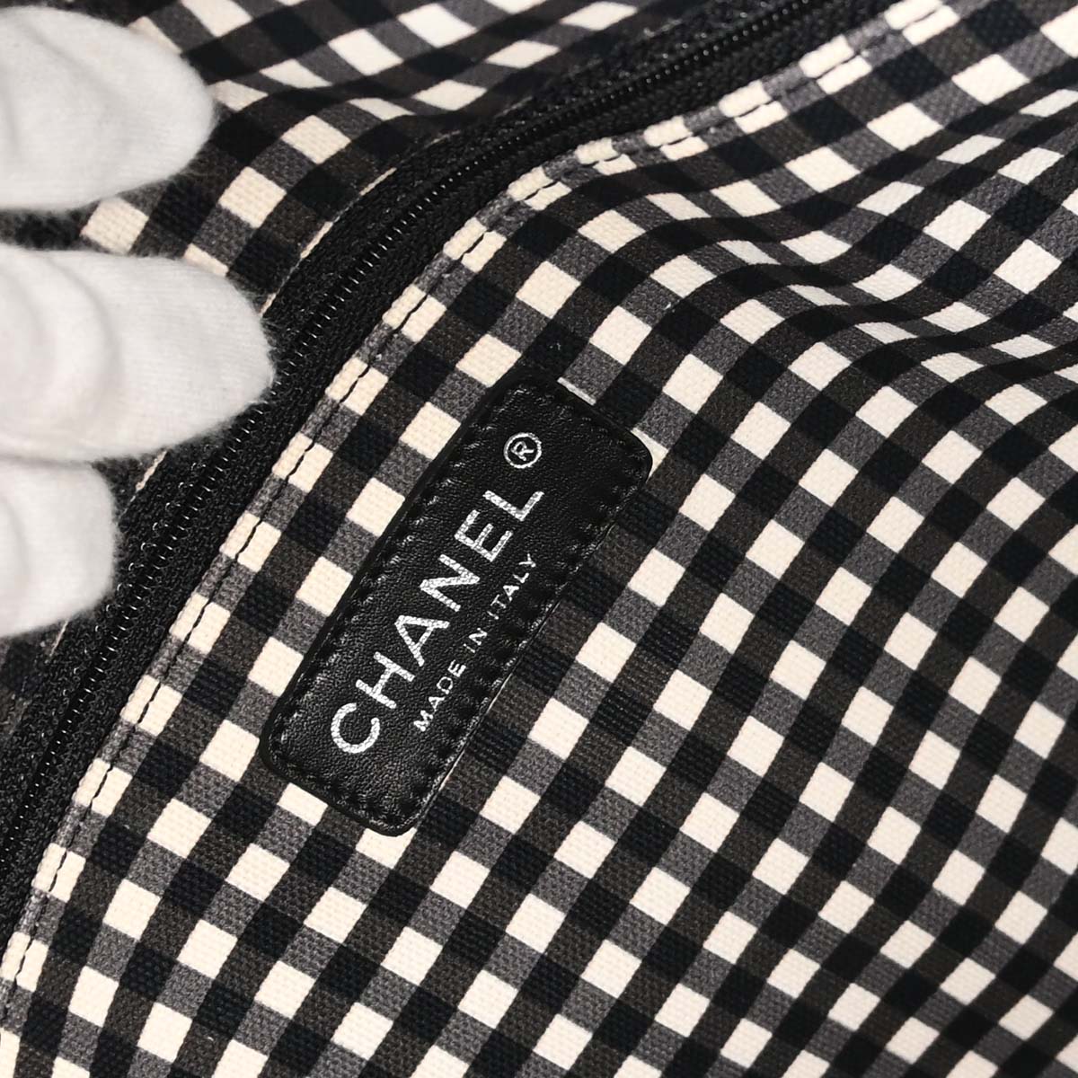 Chanel 2011 Black White Canvas Gingham Check Tote Handbag