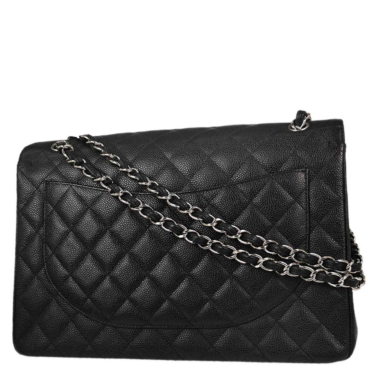 Chanel 2013-2014 Black Caviar Skin Maxi Classic Double Flap Shoulder Bag