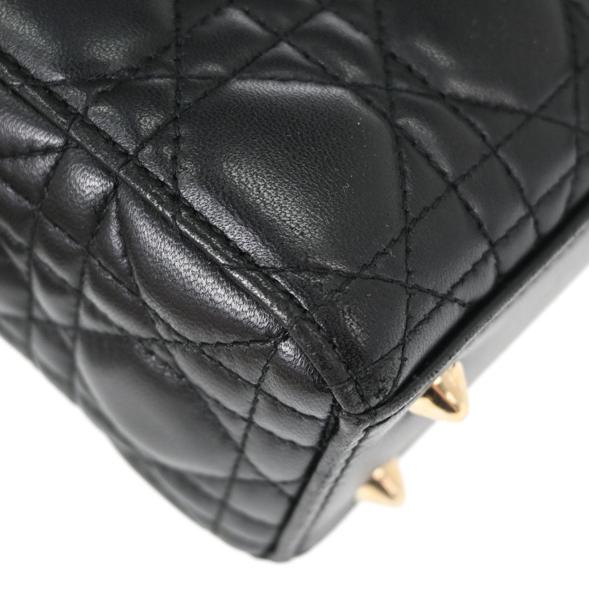 Christian Dior Black Lambskin Small Lady Dior Cannage 2way Shoulder Handbag