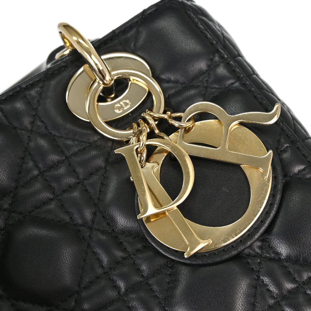 Christian Dior Black Lambskin Small Lady Dior Cannage 2way Shoulder Handbag