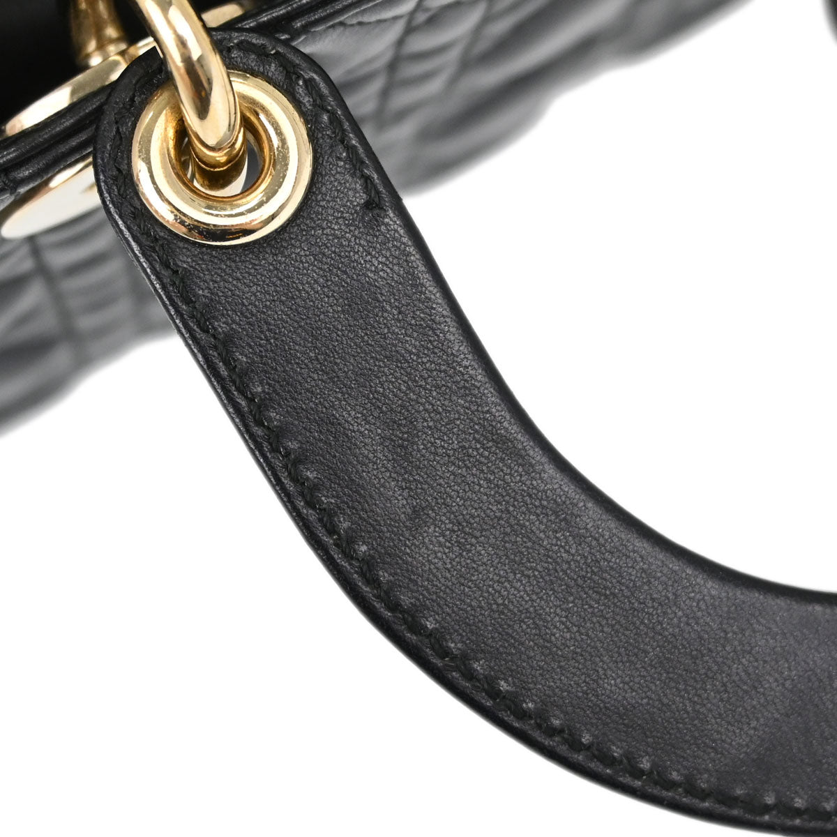Christian Dior Black Lambskin Small Lady Dior Cannage 2way Shoulder Handbag