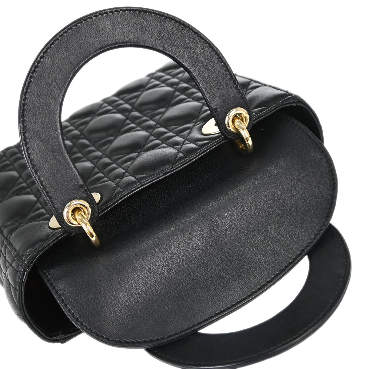 Christian Dior Black Lambskin Small Lady Dior Cannage 2way Shoulder Handbag
