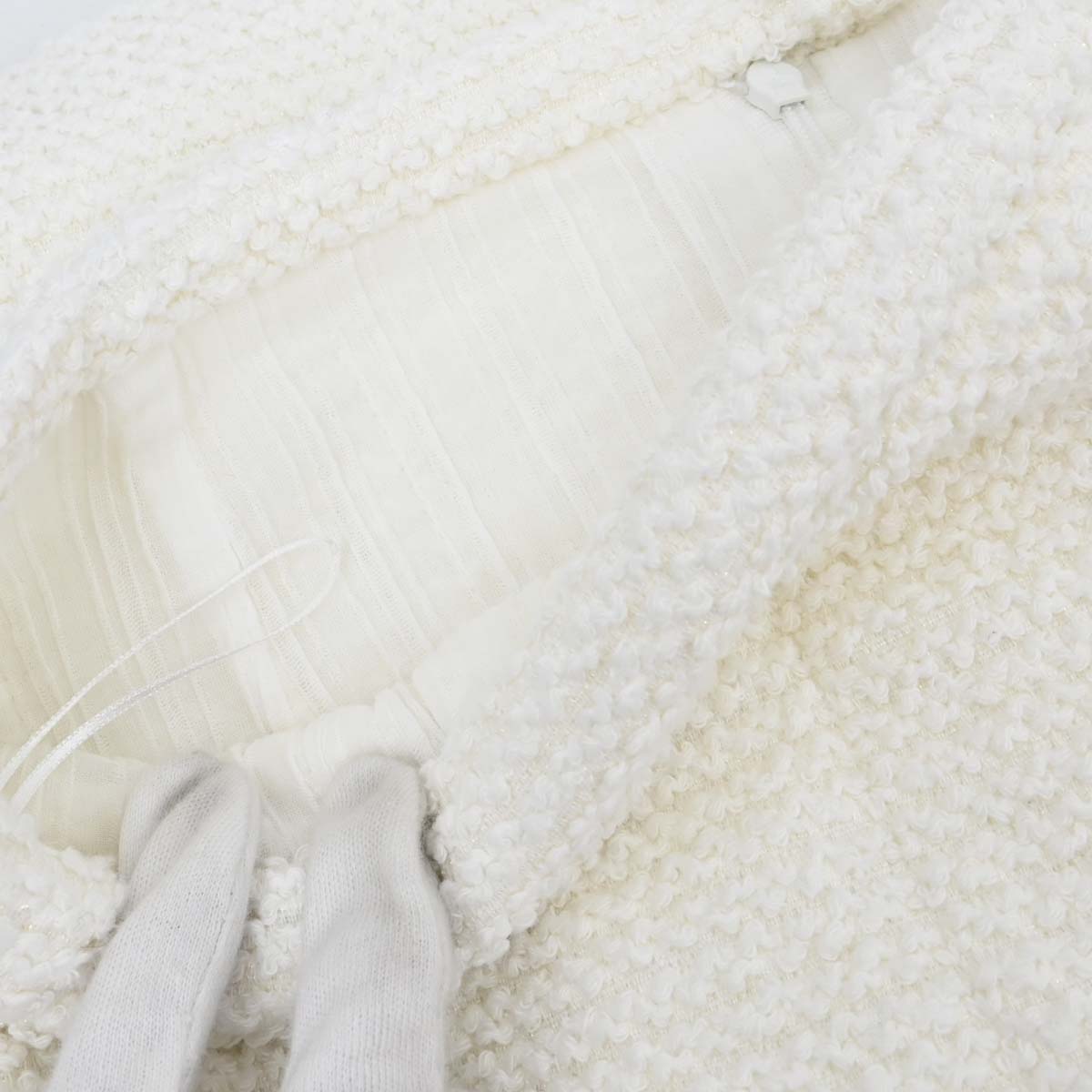 Chanel 2011 Setup Suit Jacket Skirt White Tweed #42