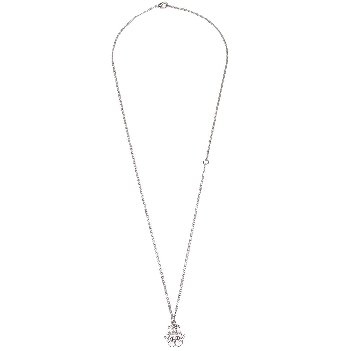 Chanel CC Chain Necklace Silver Rhinestone B16K