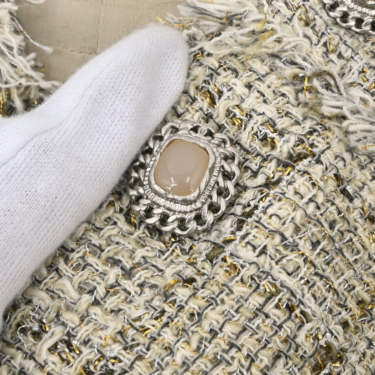 Chanel 2010 Collarless Jacket Tweed Beige #38