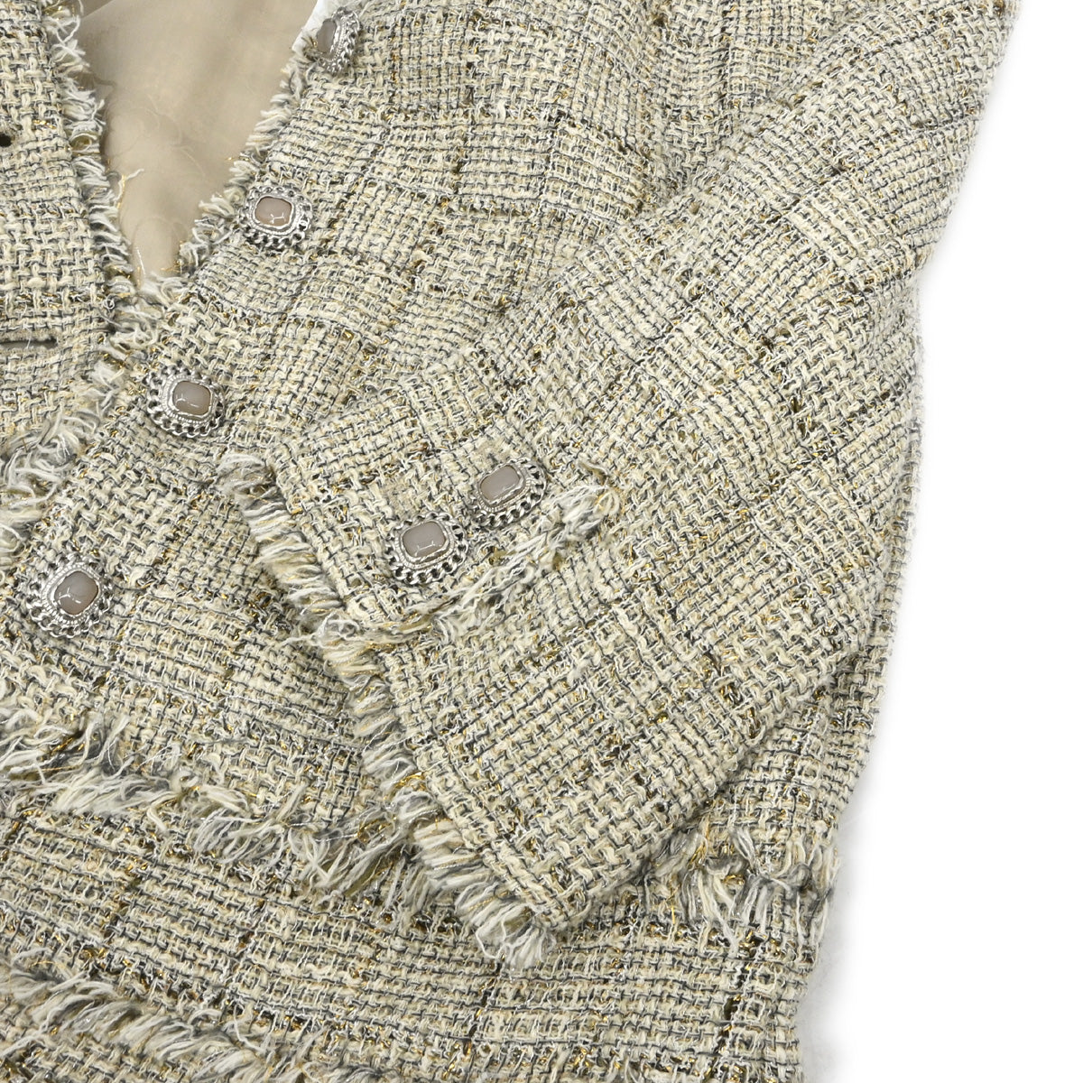 Chanel 2010 Collarless Jacket Tweed Beige #38
