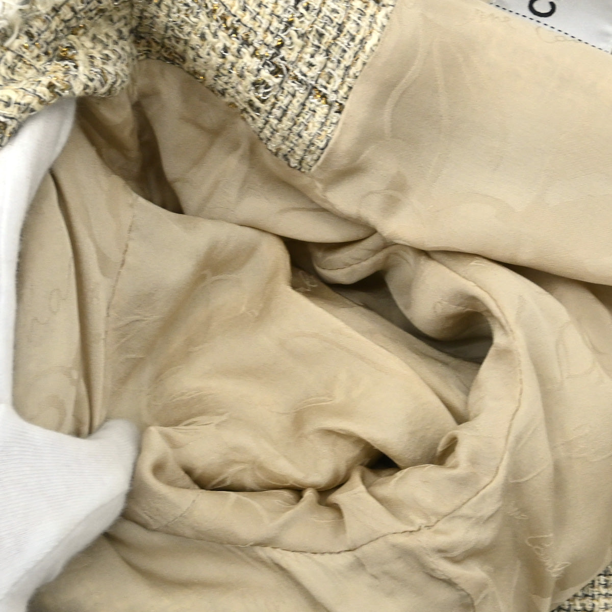Chanel 2010 Collarless Jacket Tweed Beige #38