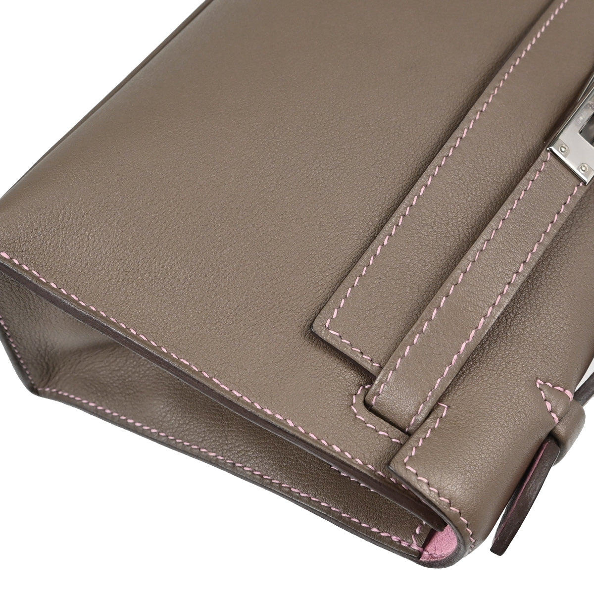 Hermes Etoupe Gray Pink Swift Verso Kelly Pochette Handbag